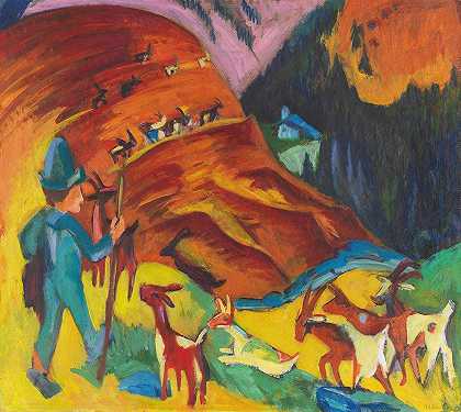 返回的山羊群`Heimkehrende Ziegenherde (1920) by Ernst Ludwig Kirchner