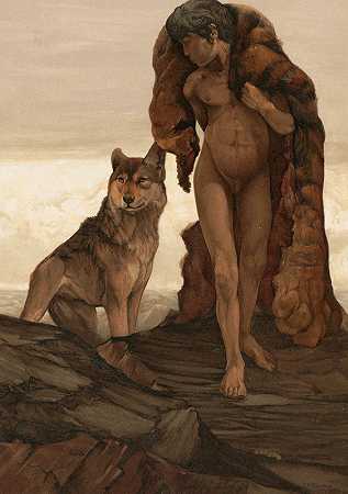 莫格利和独狼`Mowgli And The Lone Wolf (1903) by Maurice And Edward Detmold