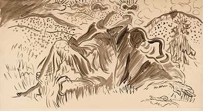 在森林里休息的人`Resting man in the forest (1935) by Arnold Peter Weisz-Kubínčan