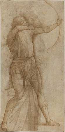 弓箭手的身影（雷克托）`Figure of an Archer (recto) (c. 1500) by Style of Pietro Perugino