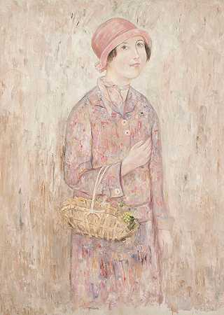戴粉红色帽子的女孩`Dziewczyna w różowym kapeluszu (1927) by Tadeusz Makowski