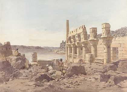 阿斯旺附近菲莱的寺庙遗址景观`Gezicht op de tempelruïnes te Philae bij Aswan (1859) by Willem de Famars Testas