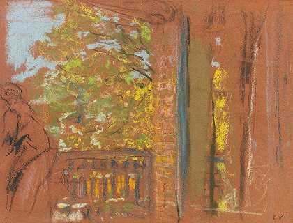 秃鹫Genèts妓院的阳台`The Balcony At The Closerie Des Genêts, Vaucresson (circa 1920) by Édouard Vuillard