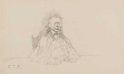 坐着拿着双簧的人`Homme assis portant un binocle by Georges Hugo