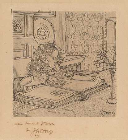 查理在看一本印刷品集`Charley Looking at an Album of Prints (1898) by Jan Toorop