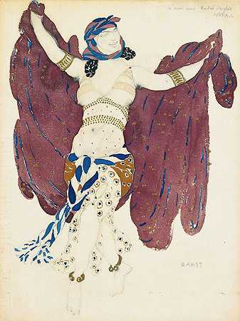 埃及艳后中一名叙利亚舞者的服装设计`Costume Design For A Syrian Dancer In Cleopatra (1909) by Léon Bakst