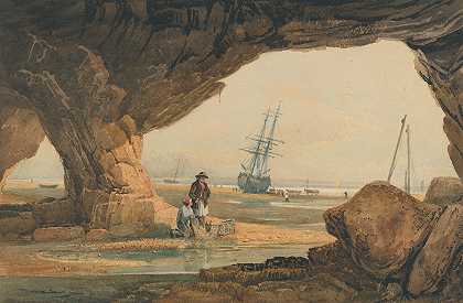普利茅斯附近的海岸风光`Coast Scene near Plymouth by Samuel Prout