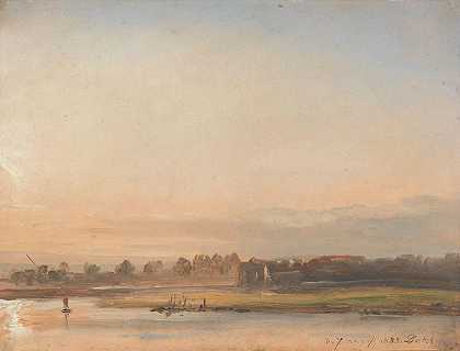 易北河景观`View of the Elbe (1833) by Johan Christian Dahl
