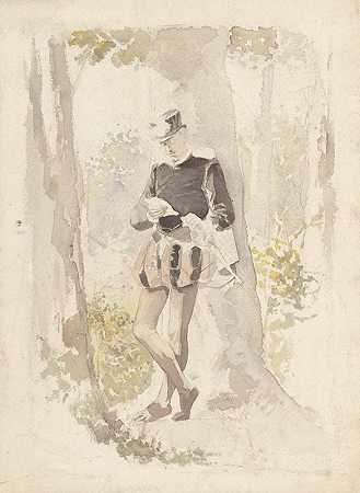 站着看信的年轻人`Staande jongeman die een brief leest (1854 ~ 1914) by Albert Neuhuys