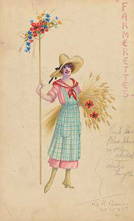 牛仔裤`Farmerettes (1912 ~ 1924) by Will R. Barnes