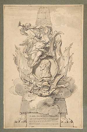 军事领袖纪念碑的设计`Design for a Monument to a Military Leader (ca. 1690–1740) by Gilles-Marie Oppenord