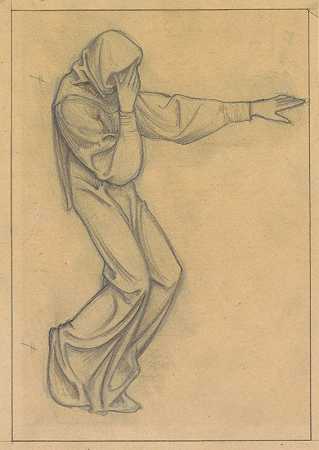贝乌斯·范·贝拉格的壁画设计站着，指向右边`Ontwerp voor wandschildering in de Beurs van Berlage; staande figuur, wijzend naar rechts (1869 ~ 1925) by Antoon Derkinderen