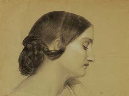 一个戴着辫子结的女人的侧面`Profile of a Woman with a Braided Knot (ca. 1845) by Daniel Huntington