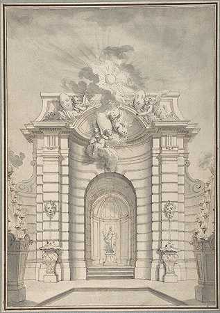 瑞典国王黑森的弗雷德里克一世进入巴黎的节日建筑设计`Design for Festival Architecture for an Entry into Paris for the King of Sweden, Fredrerick I of Hesse (18th century) by Guillaume Taraval
