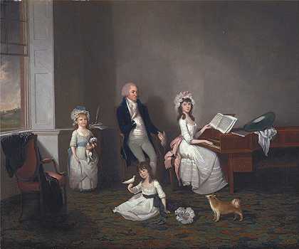 埃塞克斯州海兰斯的约翰·理查德·科姆尼斯和他的女儿们`John Richard Comyns of Hylands, Essex, with His Daughters by John Greenwood