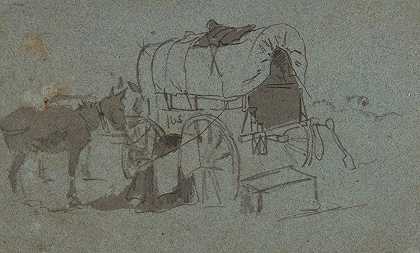 军车和骡子`Army Wagon and Mule (1863~1864) by Winslow Homer