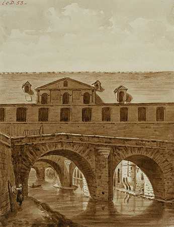 双层甲板。`Le pont au Double. (1825) by Auguste-Sébastien Bénard