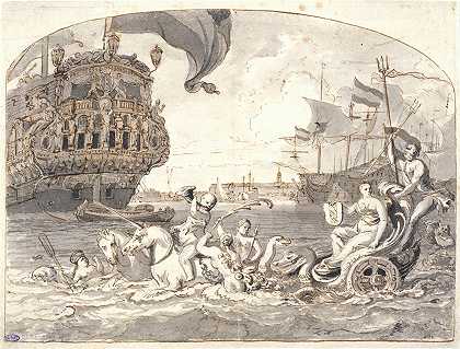阿姆斯特丹港，寓言主题`The port of Amsterdam, allegorical subject by Ludolf Bakhuysen