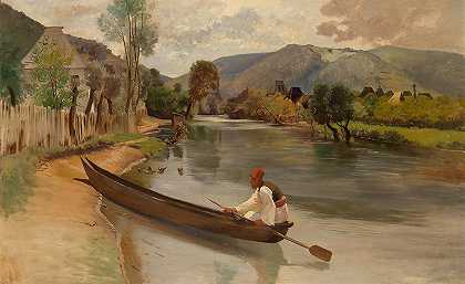 在河岸上`Am Flussufer by Franz Leo Ruben