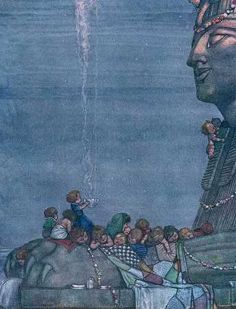 他们遇到了一个巨大的石狮身人面像`They came upon a great stone sphinx (1925) by William Heath Robinson