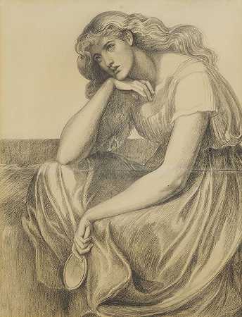 苔丝狄蒙娜s的死亡之歌——窗帘研究`Desdemonas Death Song – Drapery Study by Dante Gabriel Rossetti