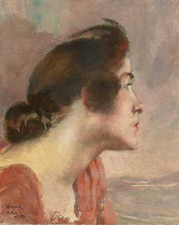 一个年轻女孩的头`Head Of A Young Girl (1928) by Albert Besnard