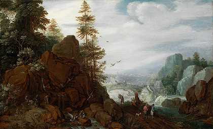 岩石景观`Rocky Landscape (1621) by Gillis Claesz. de Hondecoeter