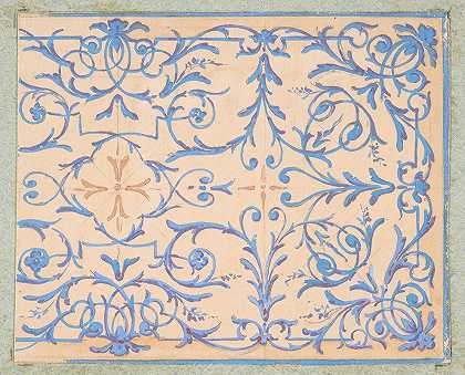 rinceaux油漆装饰板的局部设计`Partial design for a decorative panel painted in rinceaux (19th Century) by Jules-Edmond-Charles Lachaise