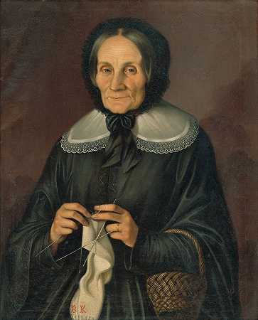 库宾夫人的肖像`Portrait of Mrs. Kubínová Knitting (1860–1864) by Peter Michal Bohúň