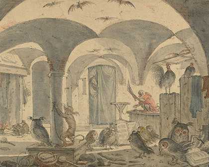 充满动物的迷人地窖`An Enchanted Cellar with Animals (1655–1670) by Cornelis Saftleven