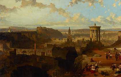 从卡尔顿山到爱丁堡`Edinburgh from the Calton Hill (1858) by David Roberts