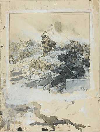1871年5月巴黎公社被镇压的场景`Scene from the Suppression of the Paris Commune in May, 1871 (c. 1871) by Daniel Urrabieta Vierge