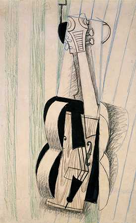 挂在墙上的小提琴`Violin Hanging on a Wall (1913) by Juan Gris