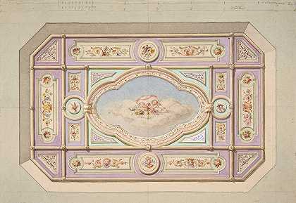 用putti设计天花板`Design for a ceiling with putti (19th Century) by Jules-Edmond-Charles Lachaise