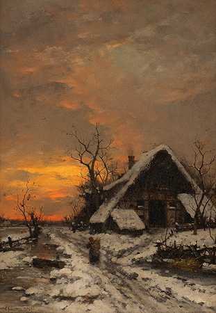 冬季黄昏景观`Evening winter landscape (1882) by Carl Schultze