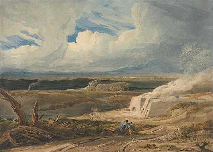 石灰窑景观`Landscape with Limekiln (1809) by Anthony Vandyke Copley Fielding