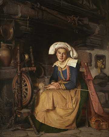 布列顿纺纱机（纺纱机）`La Fileuse Bretonne (The Spinner) (1871) by Robert Wylie