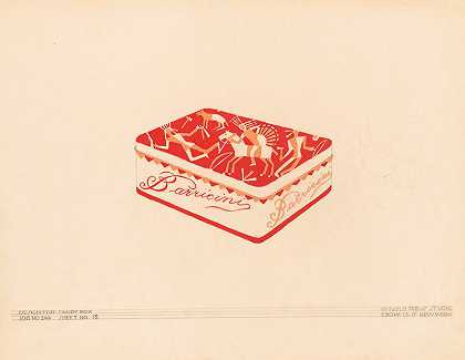 Barricini糖果包装的平面设计图纸。`Graphic design drawings for Barricini Candy packages. (1948) by Winold Reiss