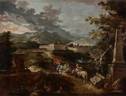 斯塔滕伯格城堡景观`Landschaft mit Schloss Stattenberg (1730~1742) by Ignaz Flurer