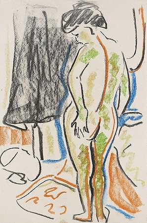 裸体站立女性`Stehender weiblicher Akt (1908) by Ernst Ludwig Kirchner
