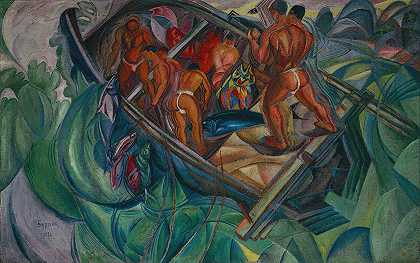 南海渔民`South Sea Fishermen (1921) by David Davidovich Burliuk