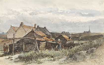 申维宁根的渔家别墅`Fishing Family Houses in Scheveningen (1873) by Johannes Bosboom