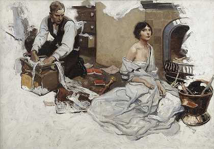 炉边的情侣`Couple at Hearth (1924) by Herbert Morton Stoops