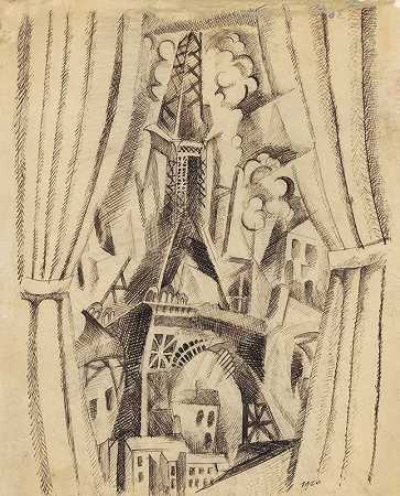 窗帘塔`La tour aux rideaux (1910) by Robert Delaunay