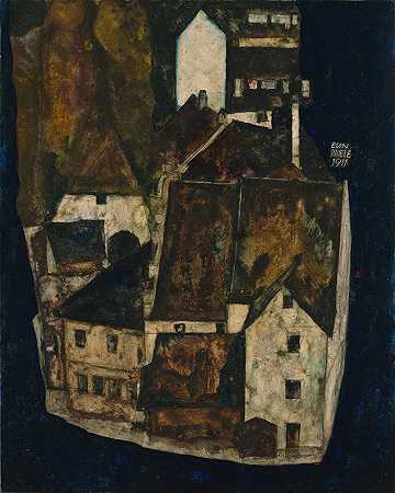 死城III（蓝河之城III）`Dead City III (City on the Blue River III) (1911) by Egon Schiele