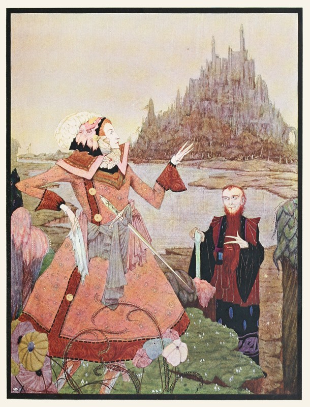 王子询问这位年老的乡下人`The prince enquires of the aged countryman (1922) by Harry Clarke
