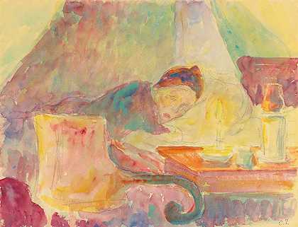 的母亲卧床艺术家`La Mère De Lartiste Au Lit by Camille Pissarro