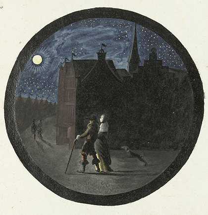 月光下漫步的情侣`Wandelend paar bij maanlicht (in or before c. 1659) by Gesina ter Borch