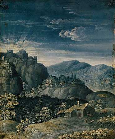 日出时的风景`Landscape at Sunrise by Matthäus Merian the elder