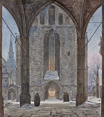 冬天的大教堂`Cathedral in Winter (circa 1821) by Ernst Ferdinand Oehme